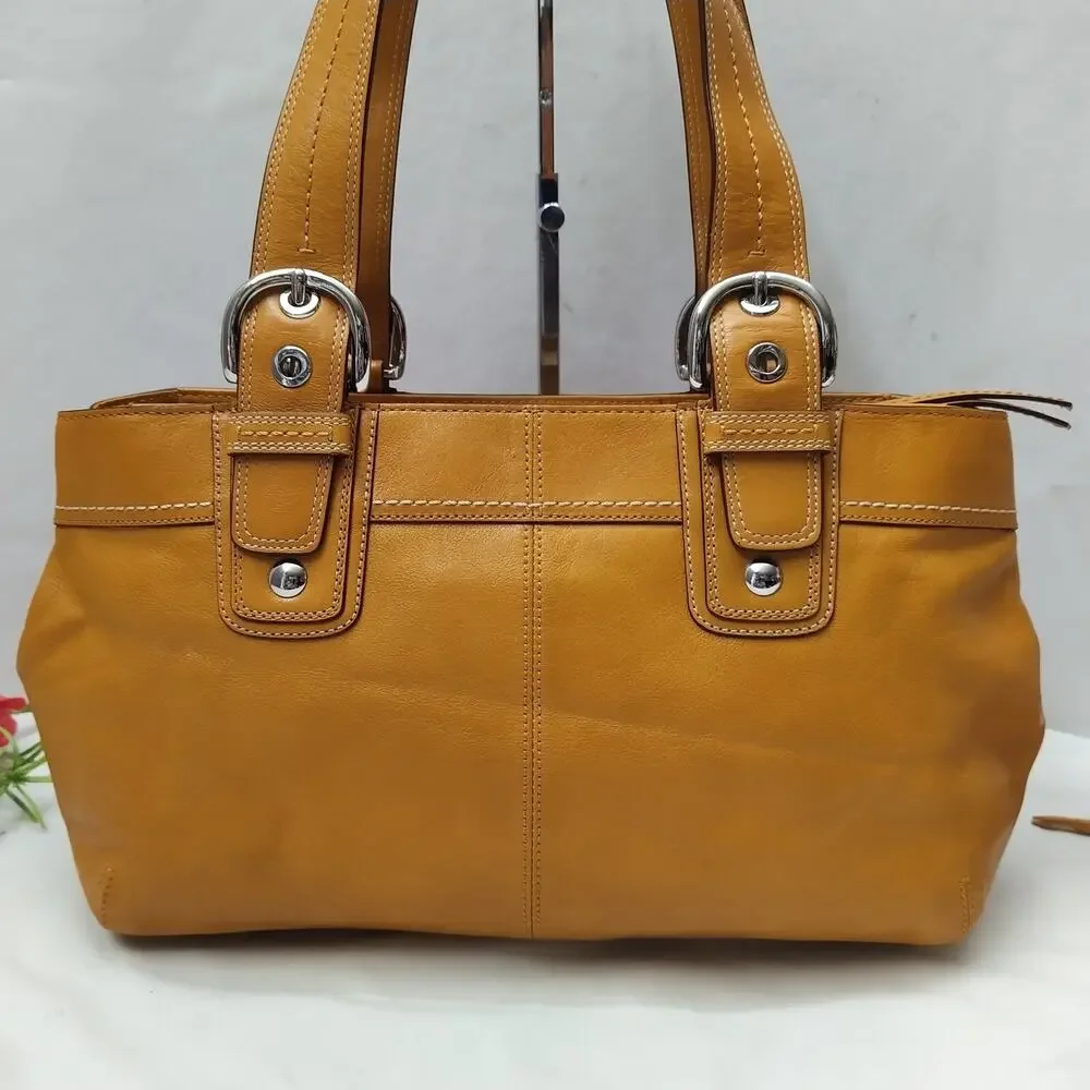 Coach Soho Murstar Yellow Leather Double Handle Tote Bag W/ Matching Wallet